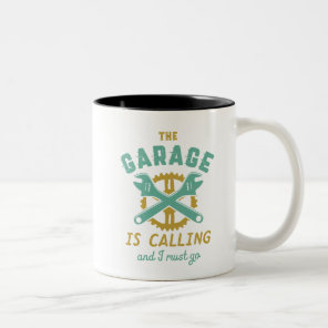 Funny Vintage Repair Mechanic Garage Is Calling Two-Tone Coffee Mug