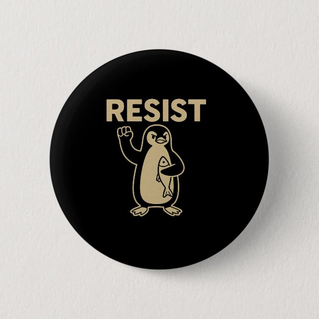 Funny Vintage Resist Penguin Activism Graphic Desi Button (Front)