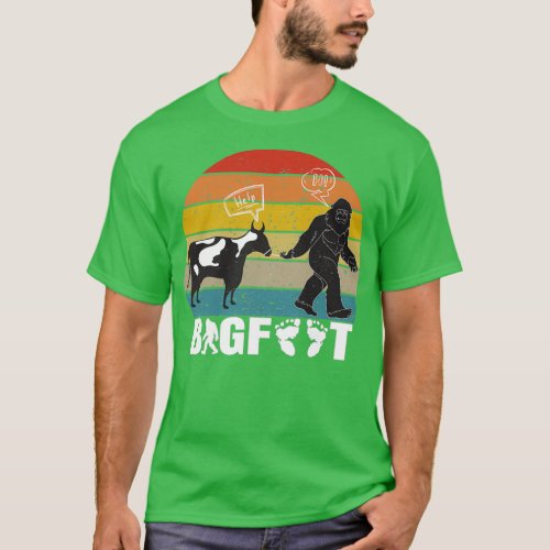 Funny Vintage Retro Bigfoot with Cow T_Shirt