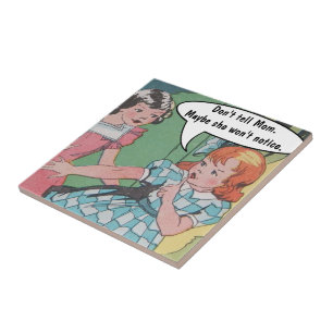Funny Vintage Retro Cartoon Comic Don't Tell Mom Ceramic Tile