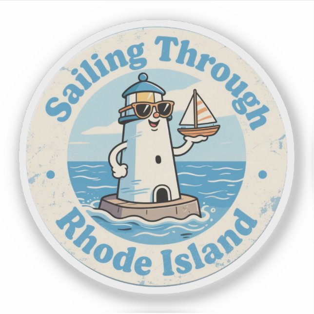 Funny Vintage Rhode Island Lighthouse Sailboat  Sticker (Front)