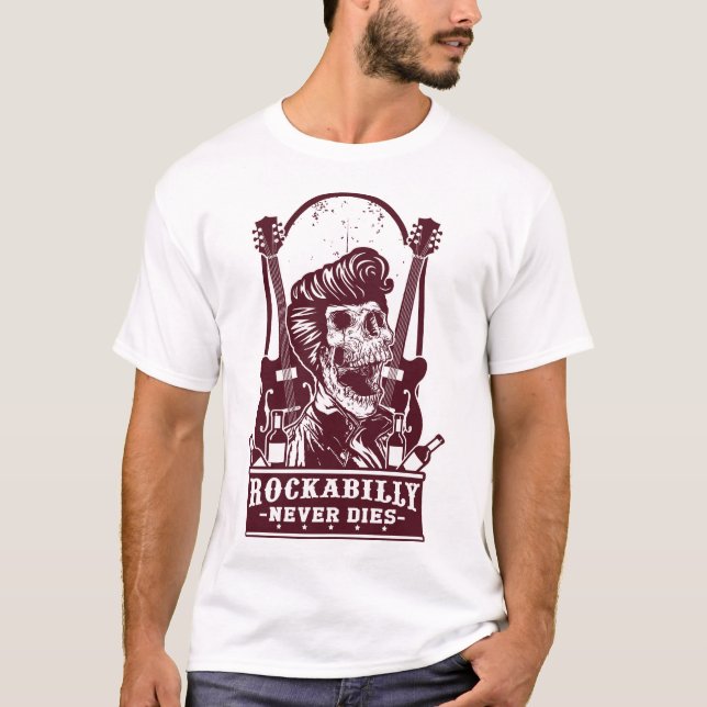Funny Vintage Rockabilly Skeleton T-Shirt (Front)