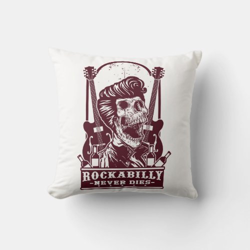 Funny Vintage Rockabilly Skeleton Throw Pillow