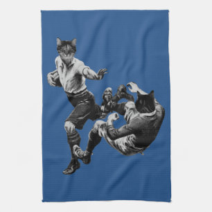 funny vintage rugby playing cats kitchen towel