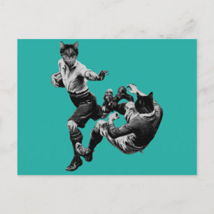 funny vintage rugby playing cats postcard