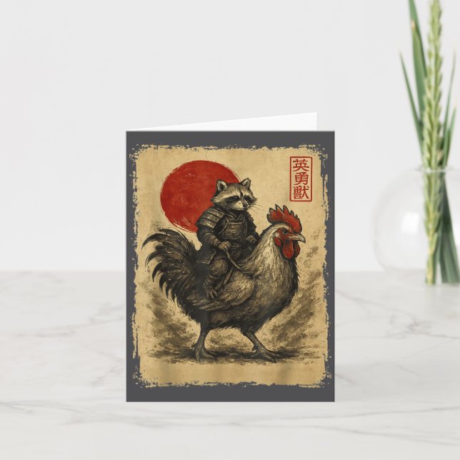Funny Vintage Samurai Raccoon Japanese Graphic Uki Card (Front)