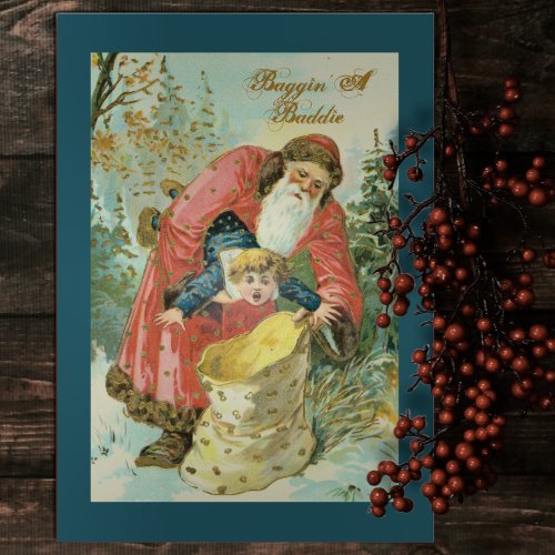 Funny Vintage Santa Baggin A Baddie Holiday Card