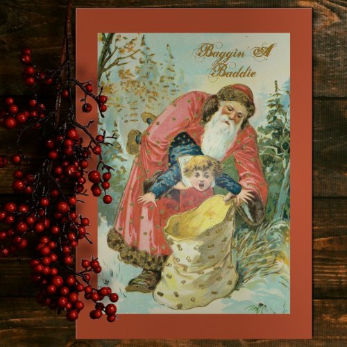 Funny Vintage Santa Baggin Baddie Red Holiday Card
