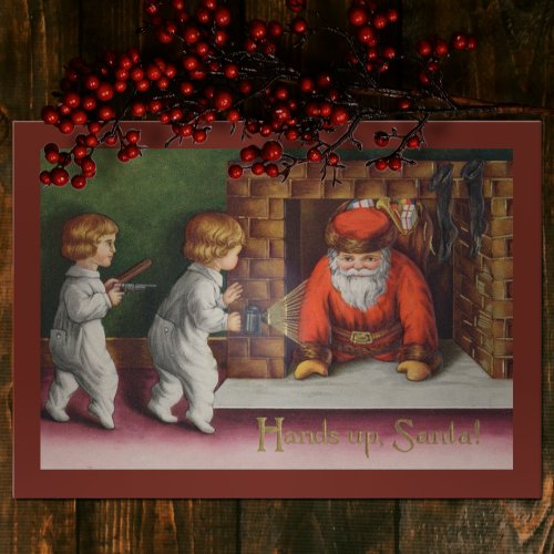 Funny Vintage Santa Held Up By Kids Flat Christmas Holiday Card