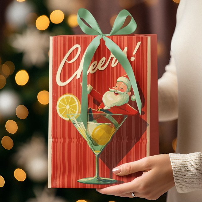 Funny Vintage Santa in Martini Glass | Gift Bag (Creator Uploaded)