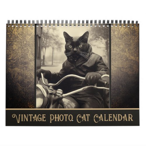 Funny Vintage Sepia Photo Black Cat Calendar