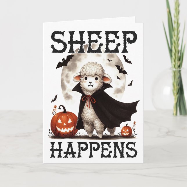 Funny Vintage Sheep Happens Halloween Holiday Card (Front)