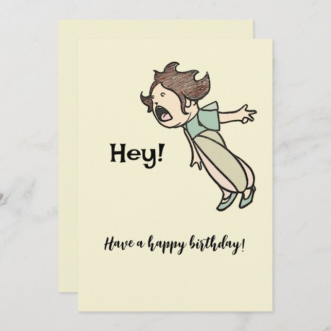 Funny Vintage Shouting Girl Birthday Greeting Card (Front/Back)