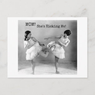 Funny Vintage Sisters Kicking Me Dance Postcard