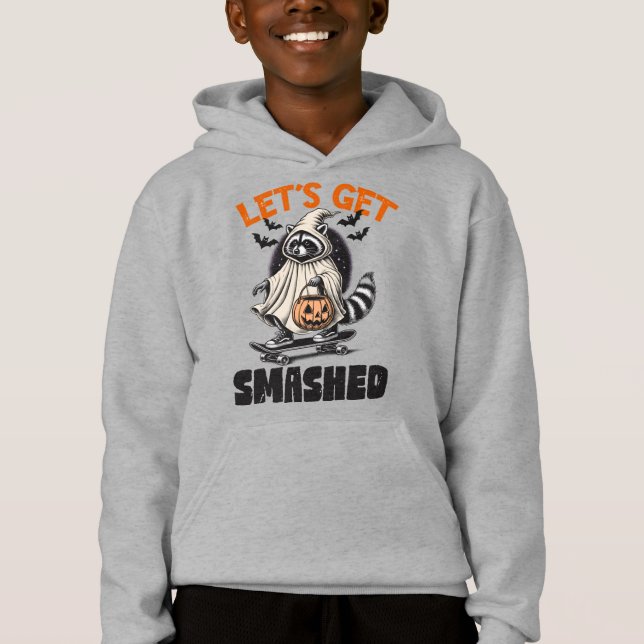 Funny Vintage Skateboarding Raccoon Halloween Hoodie (Front)