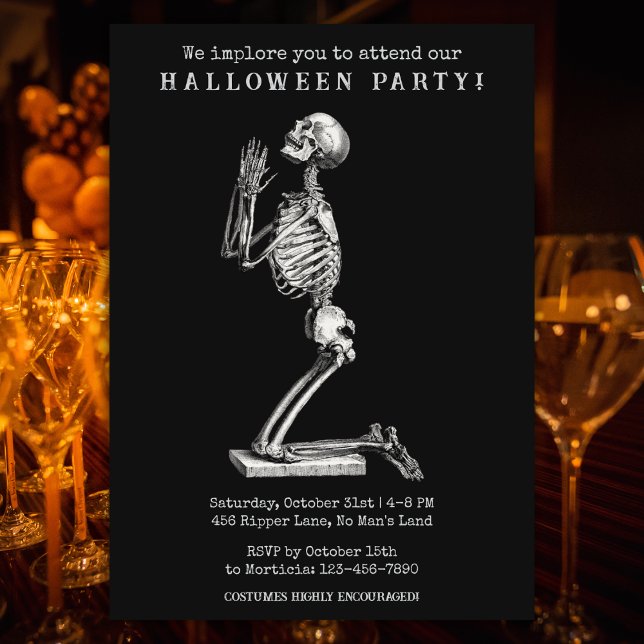 Funny Vintage Skeleton Halloween Party Invitation (Creator Uploaded)