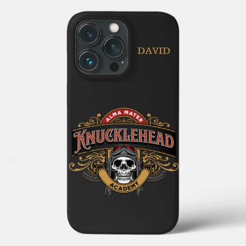 Funny Vintage Skull Knucklehead Academy  iPhone 13 Pro Case