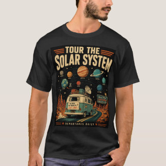 Funny Vintage Solar System Travel Poster Style Art T-Shirt