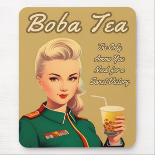 Funny Vintage Style Boba Tea Retro Humor Mouse Pad