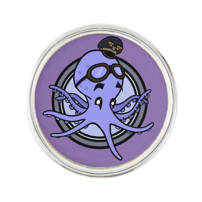 FUNNY VINTAGE STYLE OCTOPUS PILOT LAPEL PIN (Front)