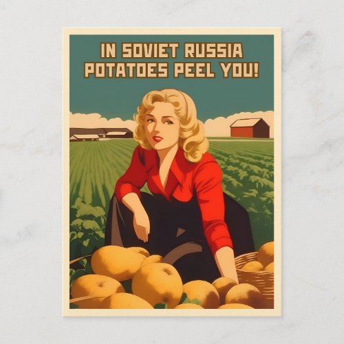 Funny Vintage Style Soviet USSR Potato Humor Postcard