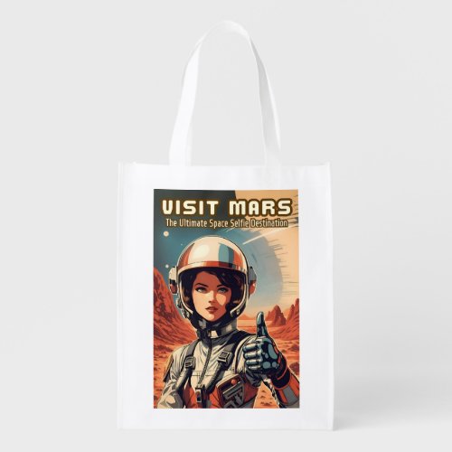 Funny Vintage Style Visit Mars Tourism Humor Grocery Bag