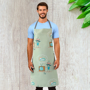 Funny Vintage Television Doodle Character Apron