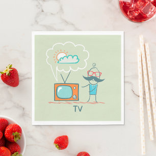 Funny Vintage Television Doodle Character Napkins