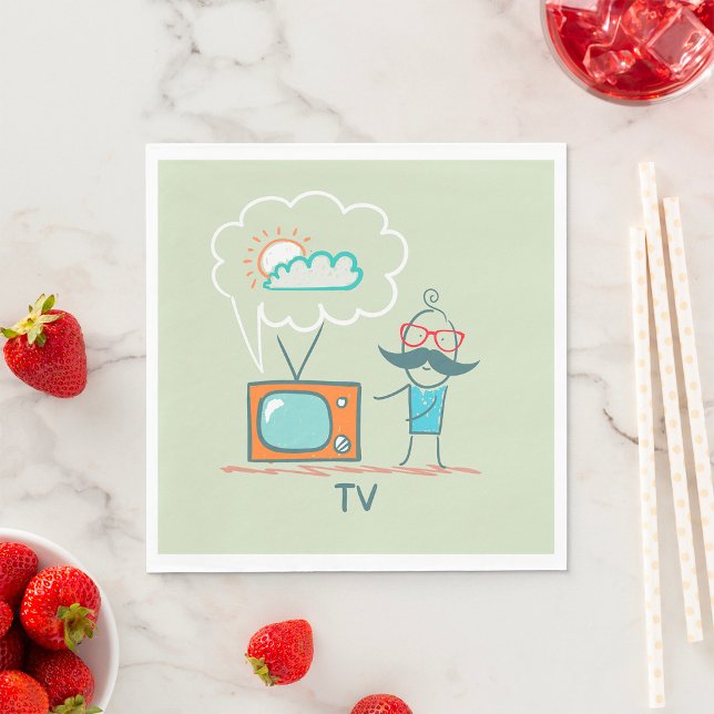 Funny Vintage Television Doodle Character Napkins (Creator Uploaded)
