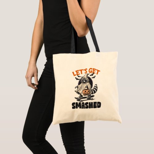 Funny Vintage Themed Raccoon Skateboard Halloween Tote Bag
