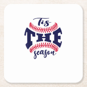 Funny Vintage Tis The Season Baseball Is My Favori Square Paper Coaster
