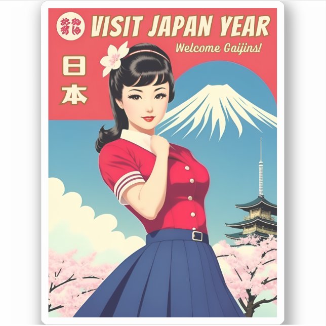 Funny Vintage Travel Japan Tourism Humor Sticker (Front)
