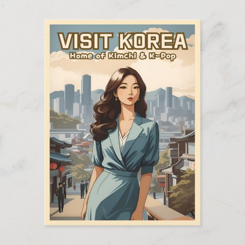 Funny Vintage Travel Korea KPop Retro Graphic Postcard