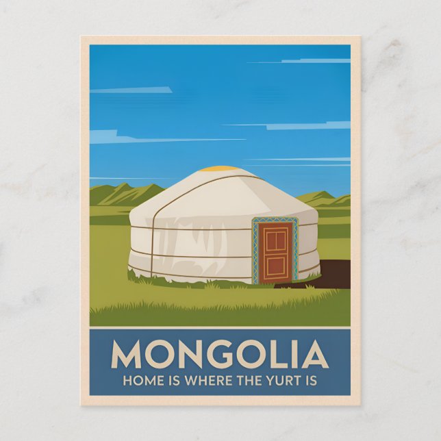 Funny Vintage Travel Mongolia Yurt Retro Style  Postcard (Front)