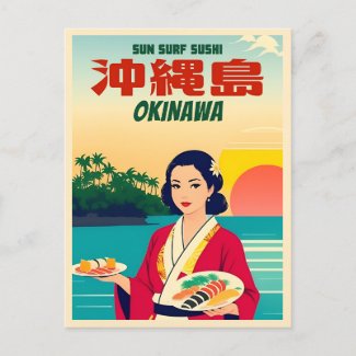 Funny Vintage Travel Okinawa Japan Sushi Humor