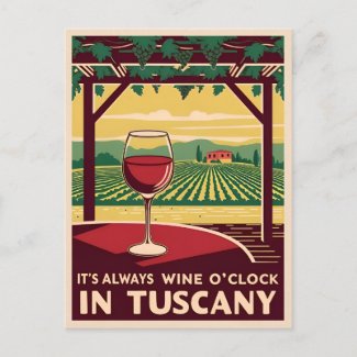 Funny Vintage Travel Tuscany Italy Wine O'Clock