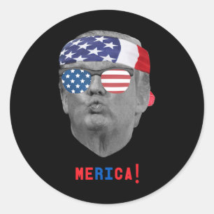 Funny Vintage Trump Pucker Face Merica Usa Flag Su Classic Round Sticker