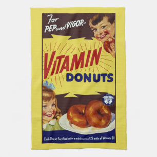 Funny Vintage VITAMIN DONUTS Advertisement Towel