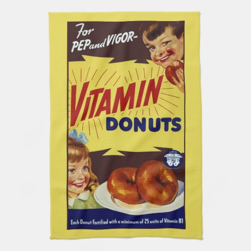 Funny Vintage Vitamin Donuts Advertisement Towel