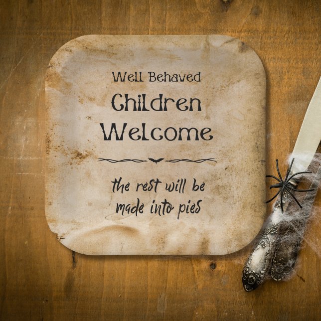 Funny Vintage Welcome Children Halloween Party Paper Plates (Creator Uploaded)