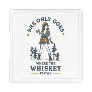 Funny Vintage Western Cowgirl Whiskey Lover Acrylic Tray