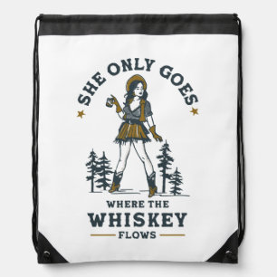 Funny Vintage Western Cowgirl Whiskey Lover Drawstring Bag