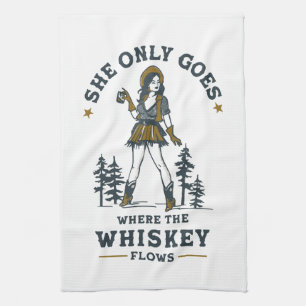 Funny Vintage Western Cowgirl Whiskey Lover Kitchen Towel