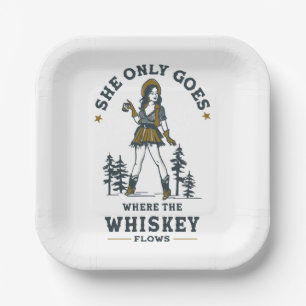 Funny Vintage Western Cowgirl Whiskey Lover Paper Plates