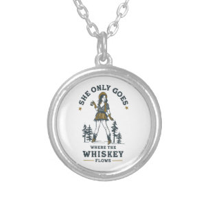 Funny Vintage Western Cowgirl Whiskey Lover Silver Plated Necklace
