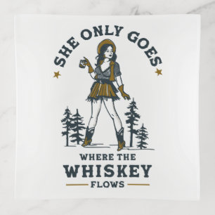 Funny Vintage Western Cowgirl Whiskey Lover Trinket Tray