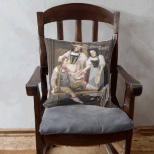 Funny Vintage Wine Cellar Swiss Drinking Scene Throw Pillow