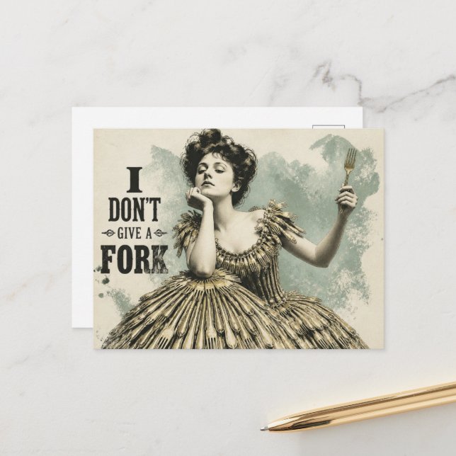 Funny Vintage Woman in a Fork Dress  Postcard (Front/Back In Situ)