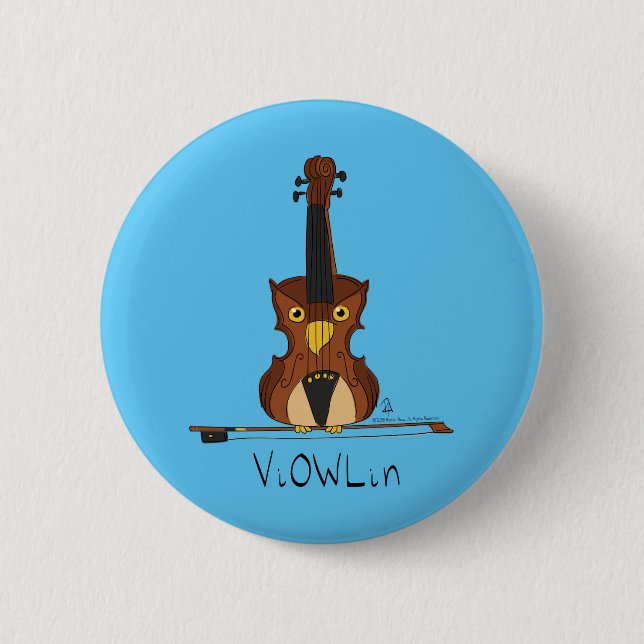 Funny Violin Cute Owl Musician Kids Music Button (Front)