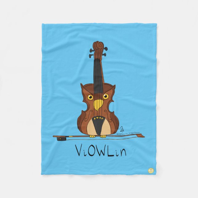 Funny Violin Cute Owl Musician Kids Music Fleece Blanket (Front)